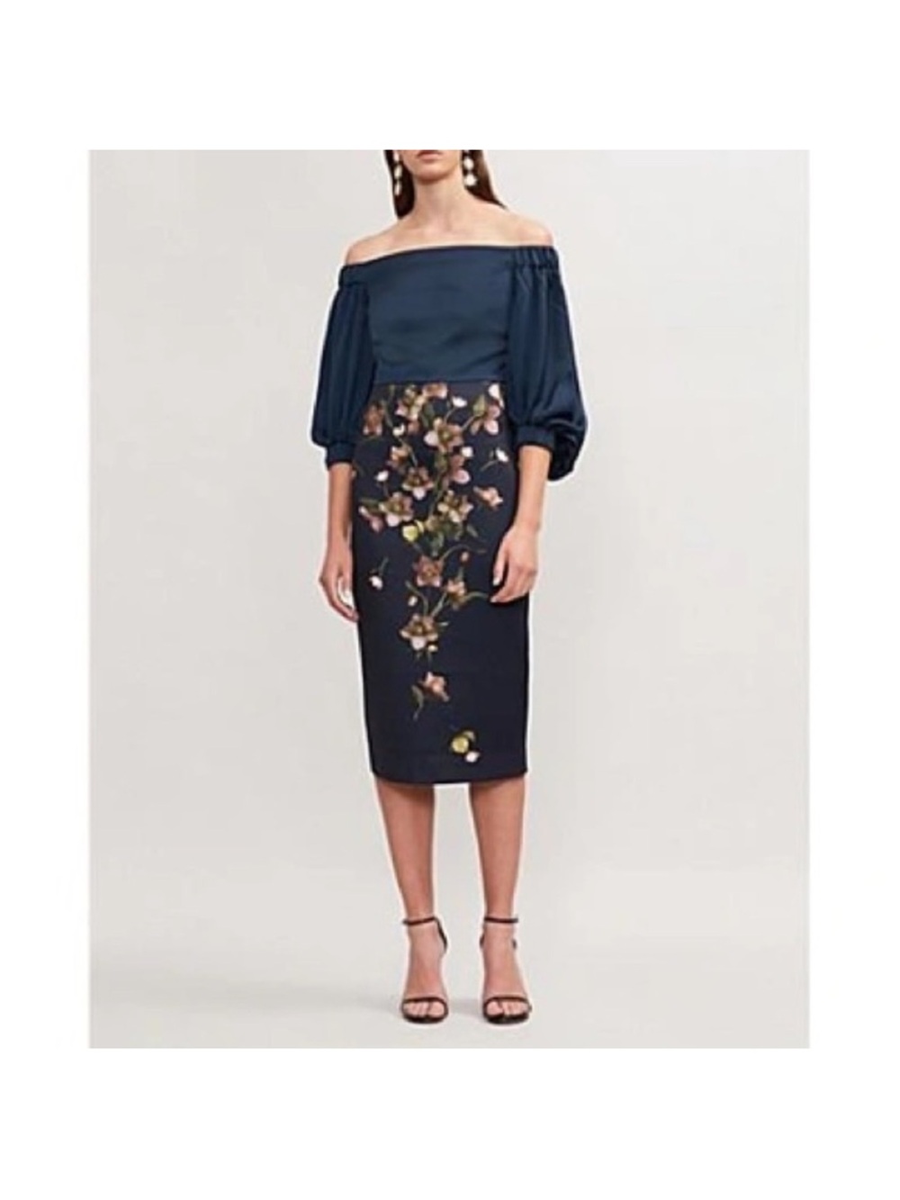 Ted Baker Navy Strapless Floral Pencil Dress (TB size 4)